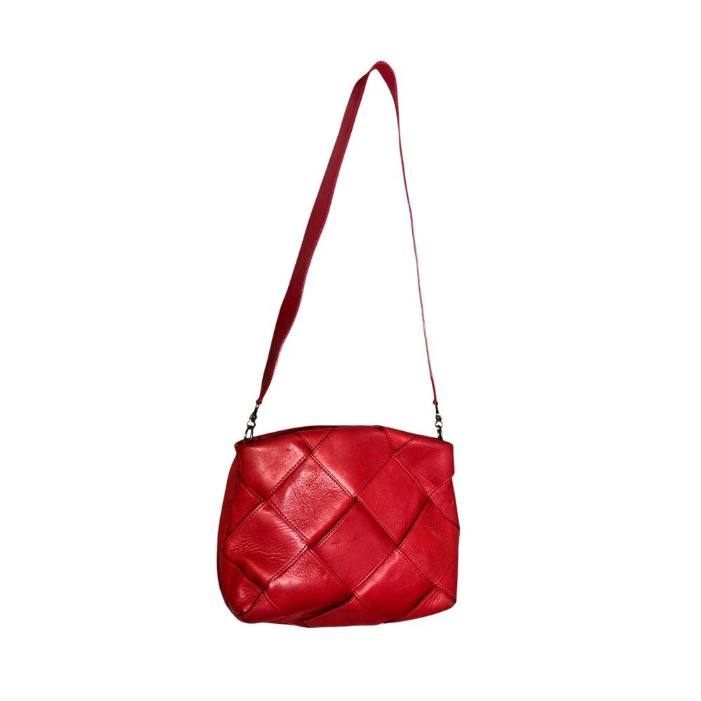 Vintage Deux Mains 'Optimal' Red Ultra Soft Leather Wide Weave Shoulder Bag